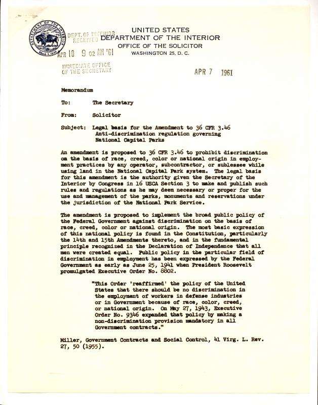 Solcitor Letter to Udall 4-7-61